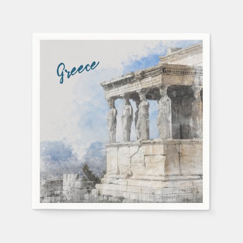 Watercolor Ancient Sites ruins in Athens Greece  Napkins