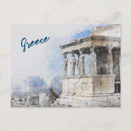 Watercolor Ancient Sites ruins in Athens Greece P Postcard