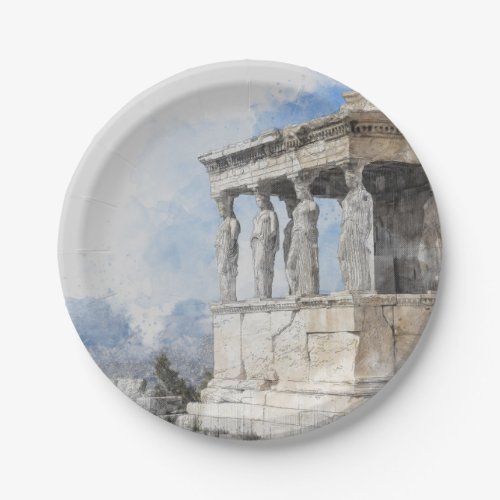 Watercolor Ancient Sites ruins in Athens Greece  Paper Plates