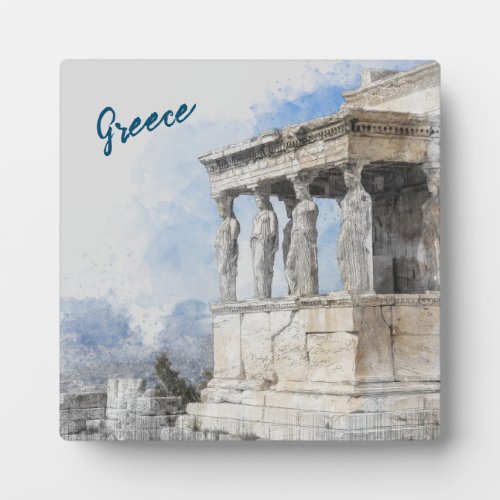 Watercolor Ancient Sites ruins in Athens Greece Plaque