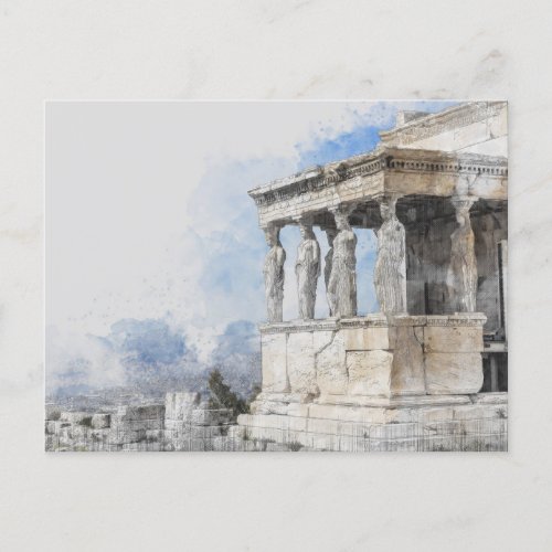 Watercolor Ancient Sites ruins in Athens Greece Postcard