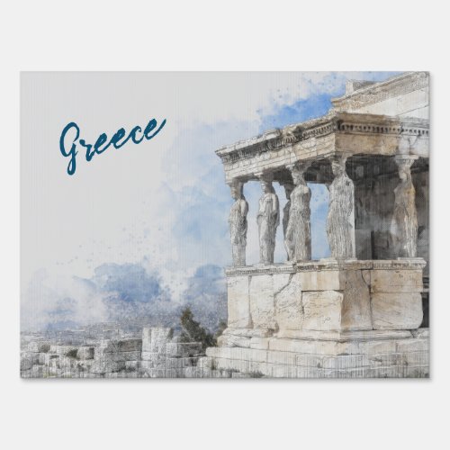 Watercolor Ancient Sites ruins in Athens Greece  Sign