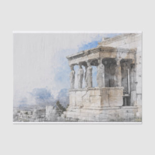 Watercolor Ancient Sites ruins in Athens, Greece Tissue Paper