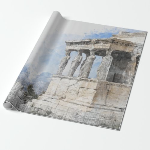Watercolor Ancient Sites ruins in Athens Greece Wrapping Paper