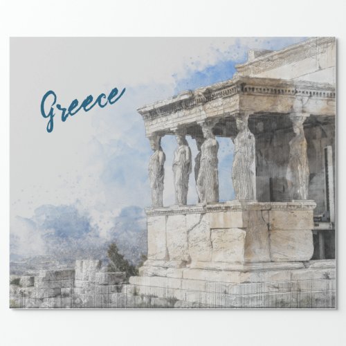 Watercolor Ancient Sites ruins in Athens Greece  Wrapping Paper