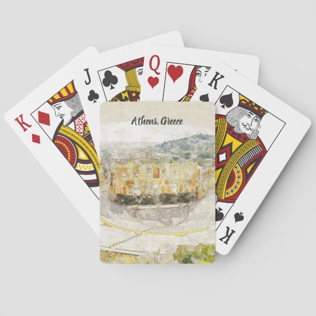 Watercolor Ancient Theater of Athens Poker Cards  (Back)