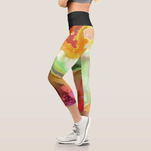 Watercolor And Black Zazzle_Growshop. Capri Leggings