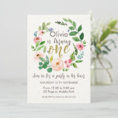 Watercolor And Calligraphy 1st Birthday Invitation (Standing Front)