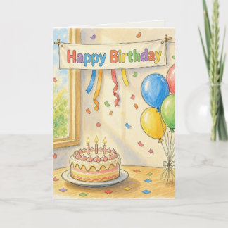 Watercolor and Colored Pencil Folded Greeting Card