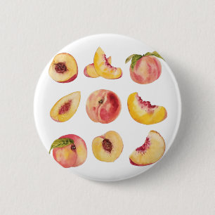 Watercolor And Colorful Fresh Peach Slices, Button