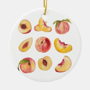 Watercolor And Colorful Fresh Peach Slices, Ceramic Ornament
