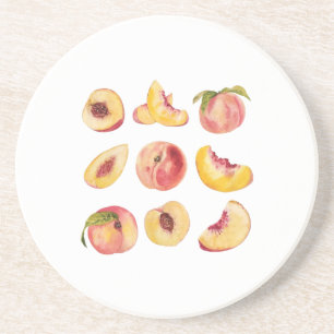 Watercolor And Colorful Fresh Peach Slices, Coaster