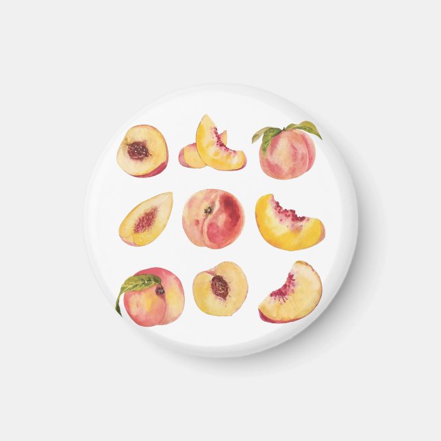  Watercolor And Colorful Fresh Peach Slices, Magnet (Front)