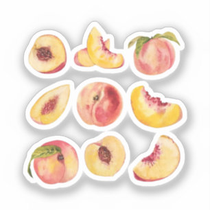 Watercolor And Colorful Fresh Peach Slices, Sticker