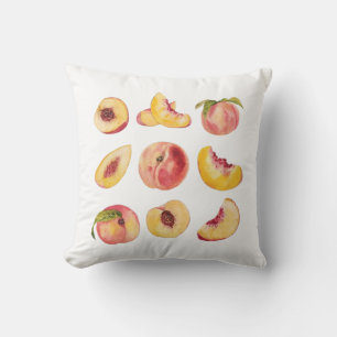 Watercolor And Colorful Fresh Peach Slices, Throw Pillow