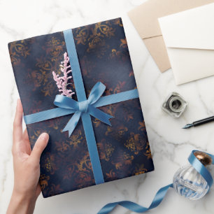 Watercolor and Copper Patina Damask Pattern Wrapping Paper