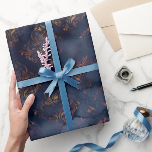 Watercolor and Copper Patina Damask Pattern  Wrapping Paper