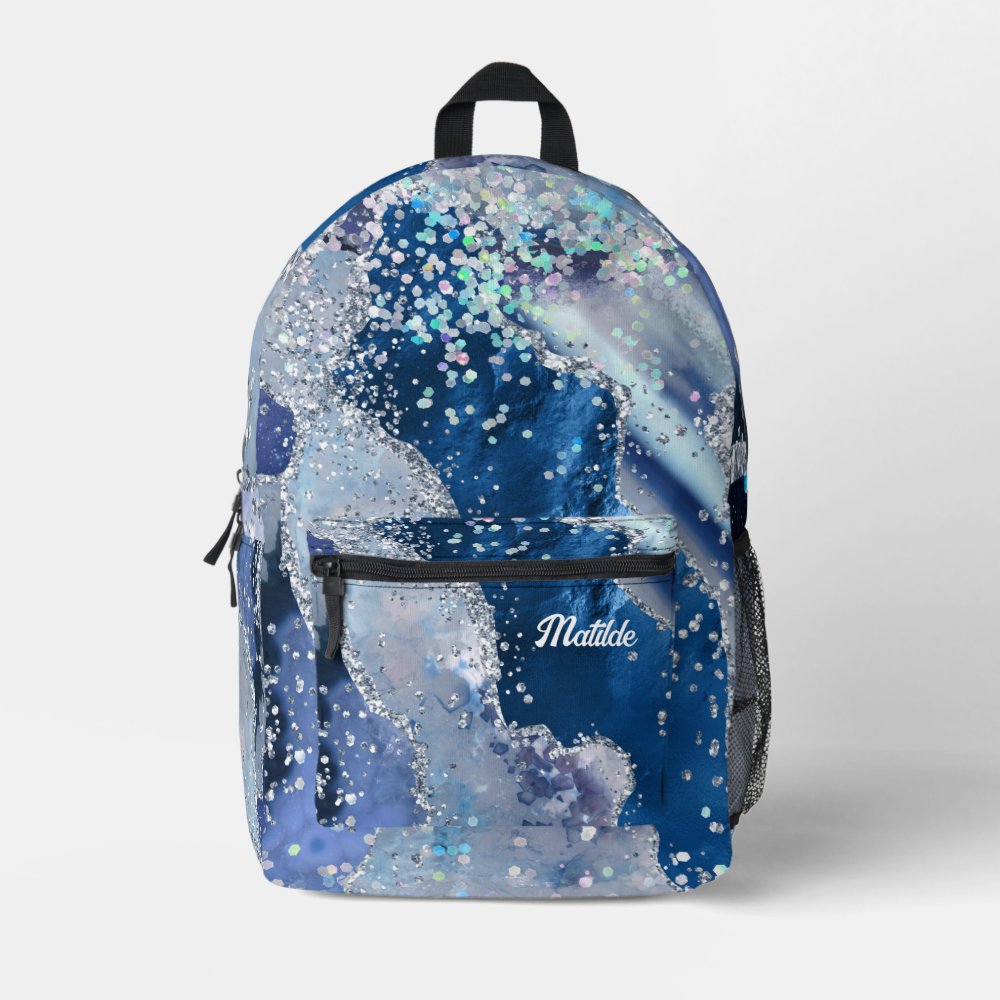 Watercolor And Faux Chunky Glitter Custom Name Printed Backpack