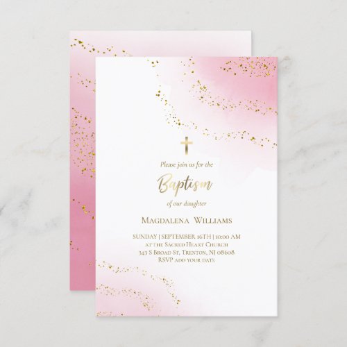  watercolor and FAUX foil confetti gold baptism Invitation