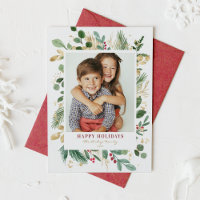 Watercolor and Faux Foil Winter Greenery Photo