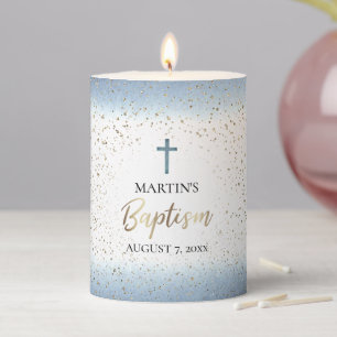 Baptismal candle young cross chevron cheapest dots light blue gray