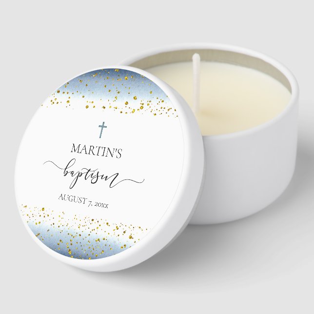 watercolor and FAUX gold foil details baptism Mini Candle Favors (Corner)
