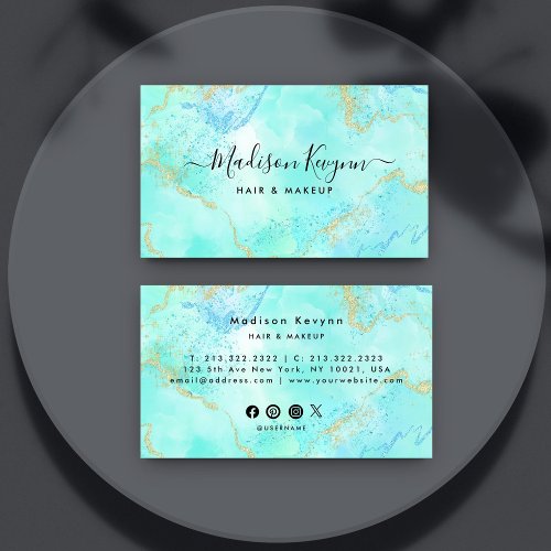Watercolor and faux gold  Glitter Marble Agate  Business Card