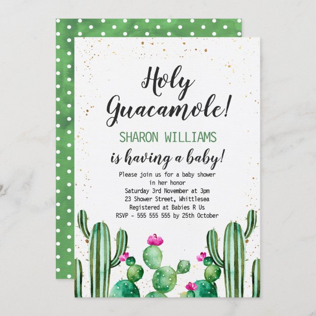 Watercolor And Gold Cactus Baby Shower Invitation (Front/Back)