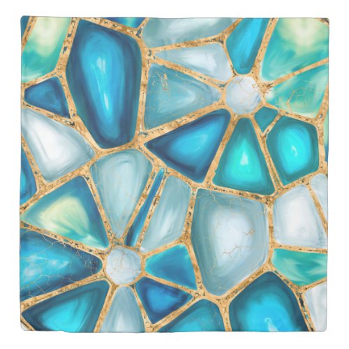 Watercolor and gold cells _ ocean duvet cover