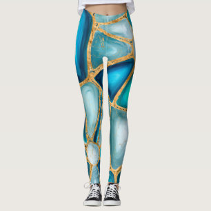 Watercolor and gold cells - ocean leggings