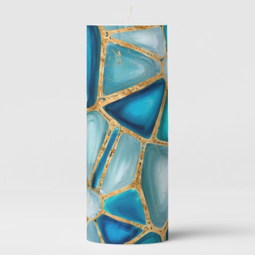 Watercolor and gold cells _ ocean pillar candle