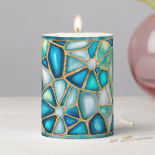 Watercolor and gold cells - ocean pillar candle
