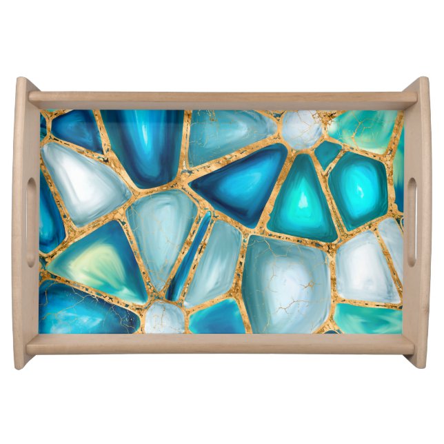Watercolor and gold cells - ocean serving tray (Front)