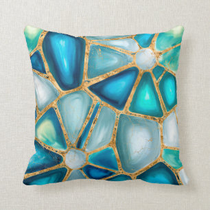 Watercolor and gold cells - ocean throw pillow