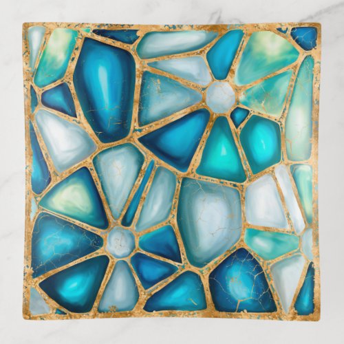 Watercolor and gold cells _ ocean  trinket tray