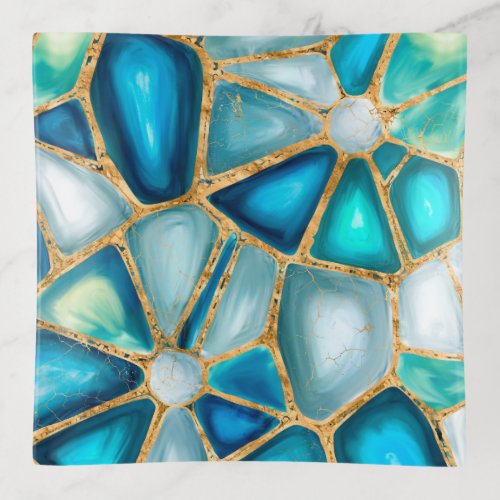 Watercolor and gold cells _ ocean trinket tray