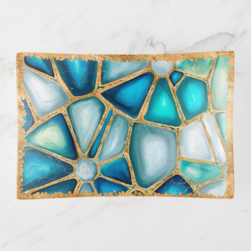 Watercolor and gold cells _ ocean trinket tray