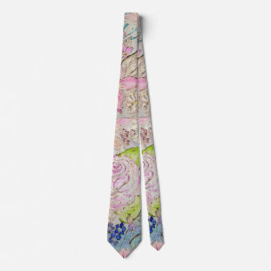 Watercolor and gold floral hand paint design neck tie
