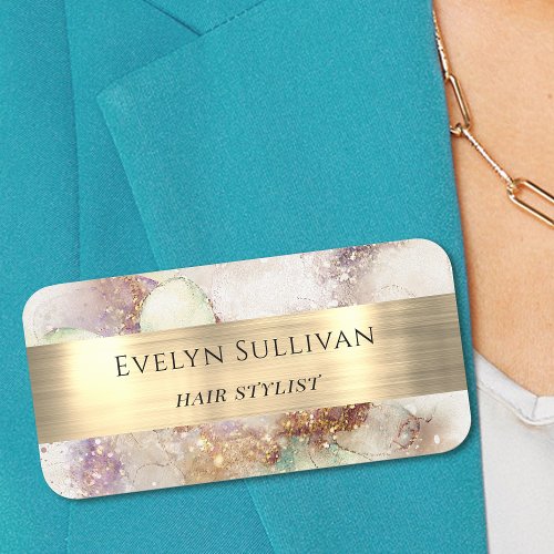 Watercolor and Gold Foil Name Tag