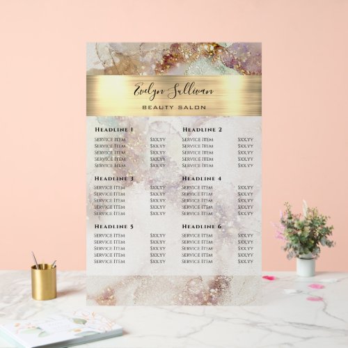 Watercolor and Gold Foil Price List Acrylic Sign
