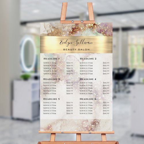 Watercolor and Gold Foil Price List Acrylic Sign