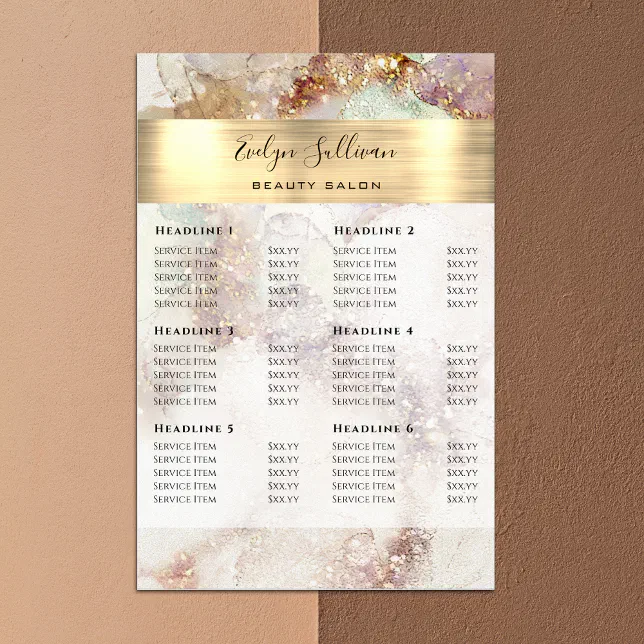 Watercolor and Gold Foil Price List Poster Zazzle