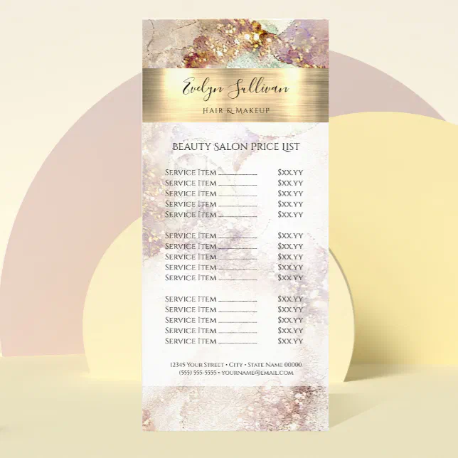 Watercolor and Gold Foil Price List Rack Card Zazzle