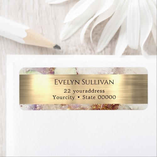 Watercolor and gold foil return address label