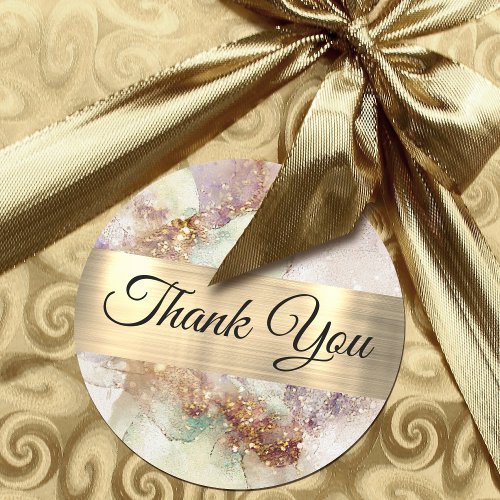 Watercolor and Gold Foil Thank you Classic Round Sticker