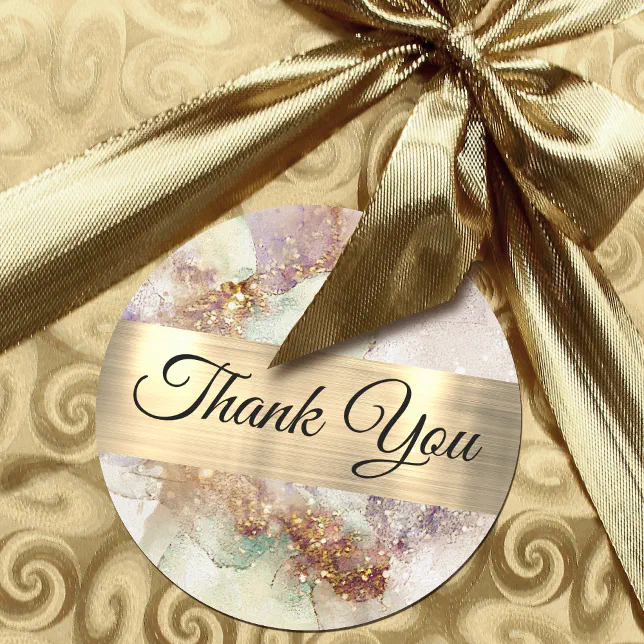 Watercolor and Gold Foil Thank you Classic Round Sticker | Zazzle