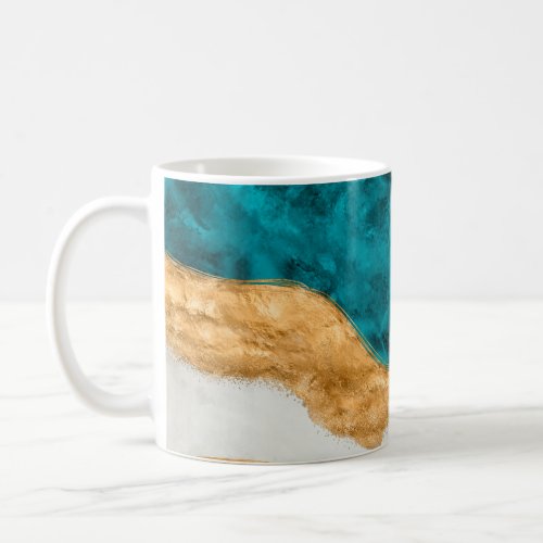 Watercolor and gold Turquoise Wave Abstract Coffee Mug