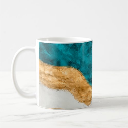 Watercolor and gold Turquoise Wave Abstract Coffee Mug