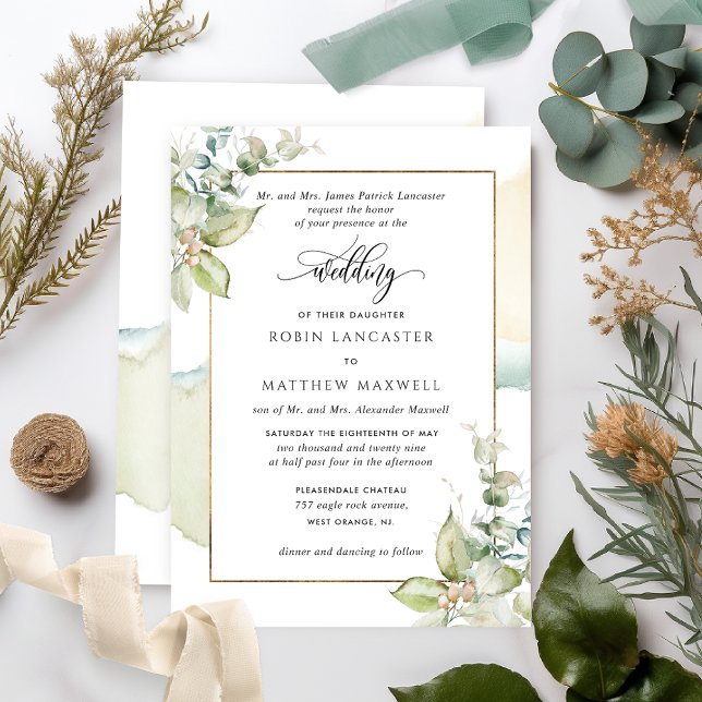 Watercolor and Greenery Eucalyptus Elegant Wedding Invitation (Creator Uploaded)