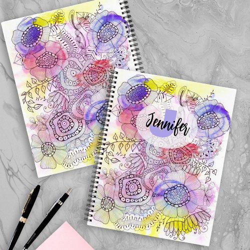 Watercolor and Ink Abstract Floral Line Art  Notebook